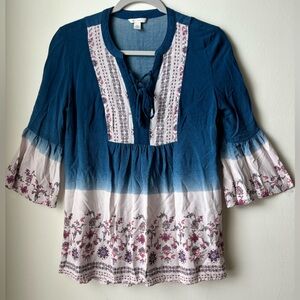 EST. 1946- Ladies Bohemian Blouse- Blue with designs- Size-XS